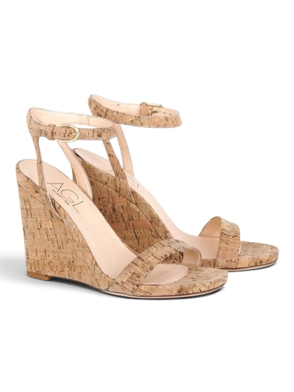 AGL Demi Ankle Strap Cork Wedge Sandal in Natural NEW